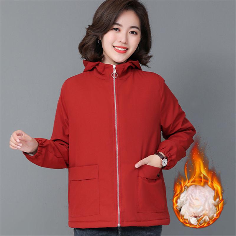 Women's Fleece Jacket Autumn Winter Short Thick Warm Zipper Jacket Loose Women's Hooded Coat Plus Size