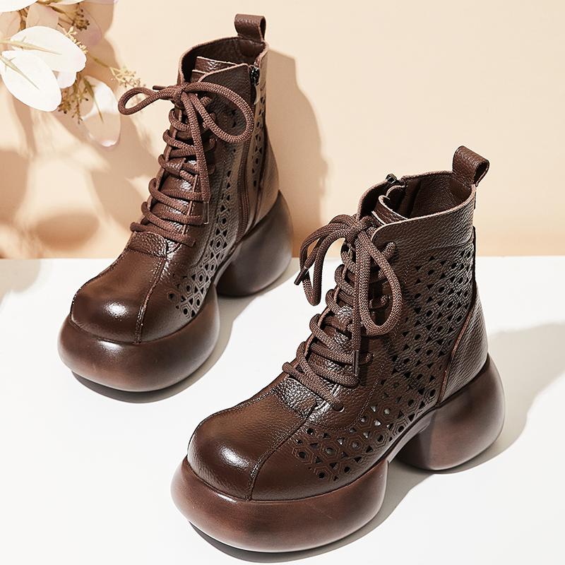 Mode GKTINOO Frühling Sommer Aushöhlen Damen Damen Mokassins Reißverschluss Weich Mode Sandalen Plateau Schuhe Damen Echtes Leder Stiefeletten