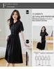 Hepburn-Style Black Chiffon Shirt Dress - Slimming Waist, Elegant Long Skirt for Women