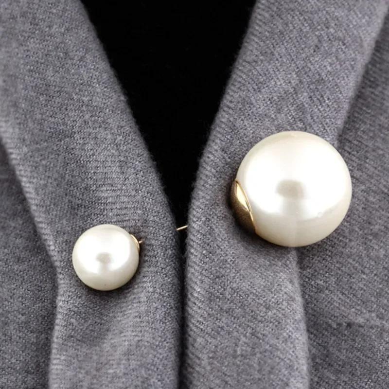 Neue Große Doppelkopf Perlen-Einstecknadel Kragenbrosche Eine Reihe Brustnadel Strickjacke Schal Tuch Halsbrosche Modeschmuck