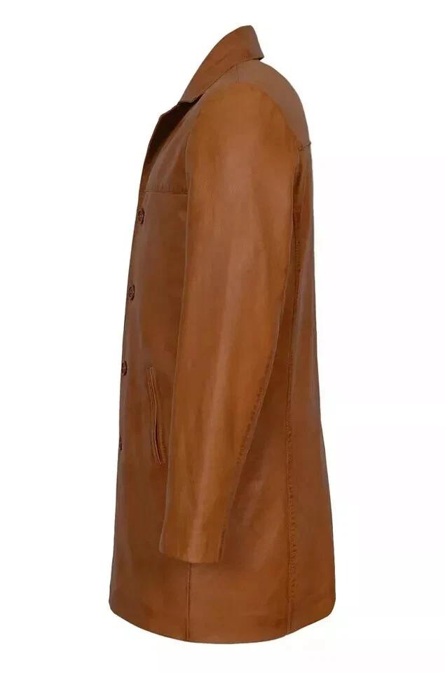 Fashionable Soft Fit New Men Trench Coat Tan Leather Handmade Lambskin Stylish