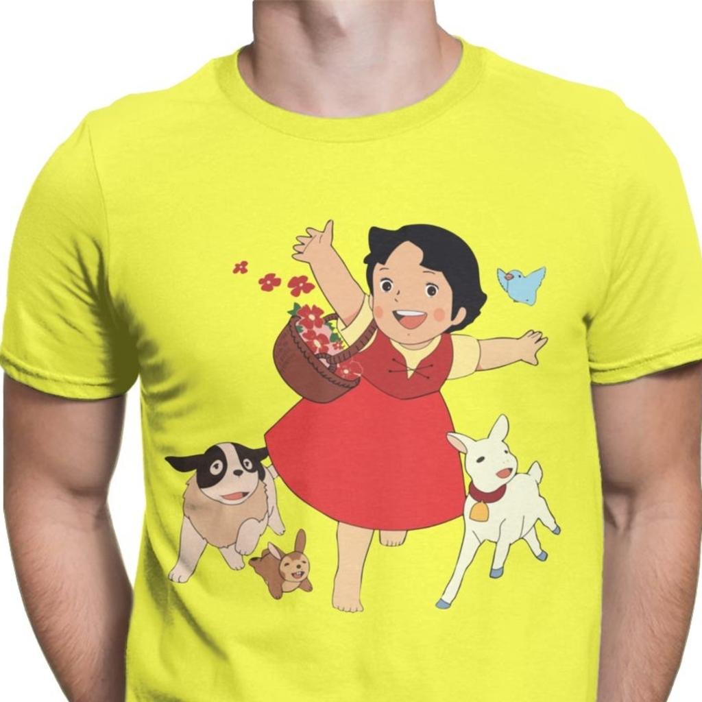 Heidi Das Mädchen Aus Den Alpen T-Shirt Herren Casual Tops T-Shirt Ziege Anime T-Shirt Camisas Geburtstags-T-Shirt für Männer