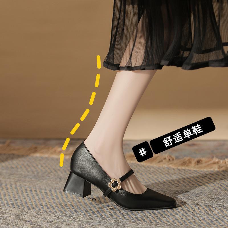 Comfortable and Fashionable Thick-heeled Square-headed Women's Single Shoes, New Mary Jane Models, Medium and High-heeled Single Shoes for Women