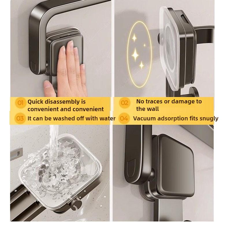 Suction Cup Folding Towel Rack Bathroom Storage Rack No Drilling Bathroom Horizontal Bar Towel Rack Kitchen Bathroom Acssories