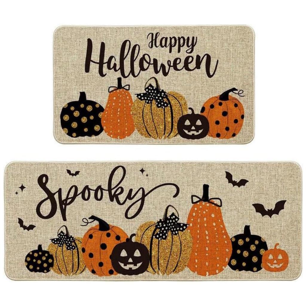2pcs Halloween Kitchen Carpet, Indoor And Outdoor Welcome Doormat, Bedroom And Living Room Floor Mat, Home Decoration