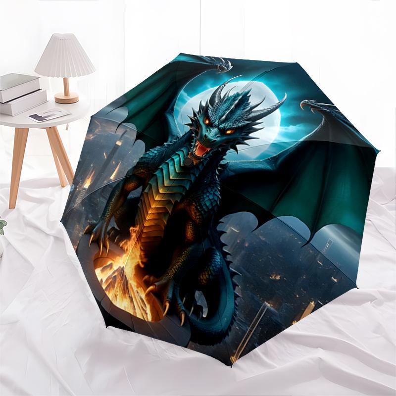 1pc Dragon Guardian Automatic Umbrella Design, Cute Cartoon Pattern, Portable Outdoor Umbrella, Perfect R022