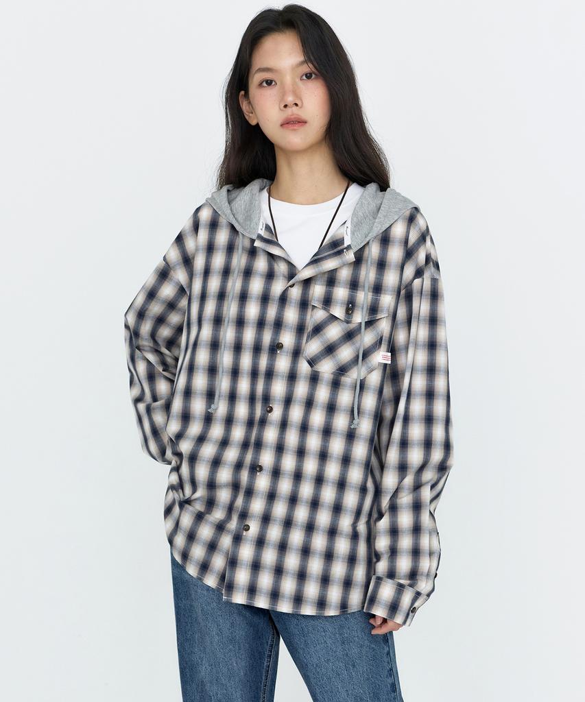 MONGDOL Oversized Check Graphic Hoodie Gray Mdsh028Gray