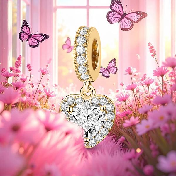 925 Silber Anhänger Zirkonia Rosa Liebesherz Charms Perlen Passend für Original Armband Armreifen DIY Schmuck Für Frauen