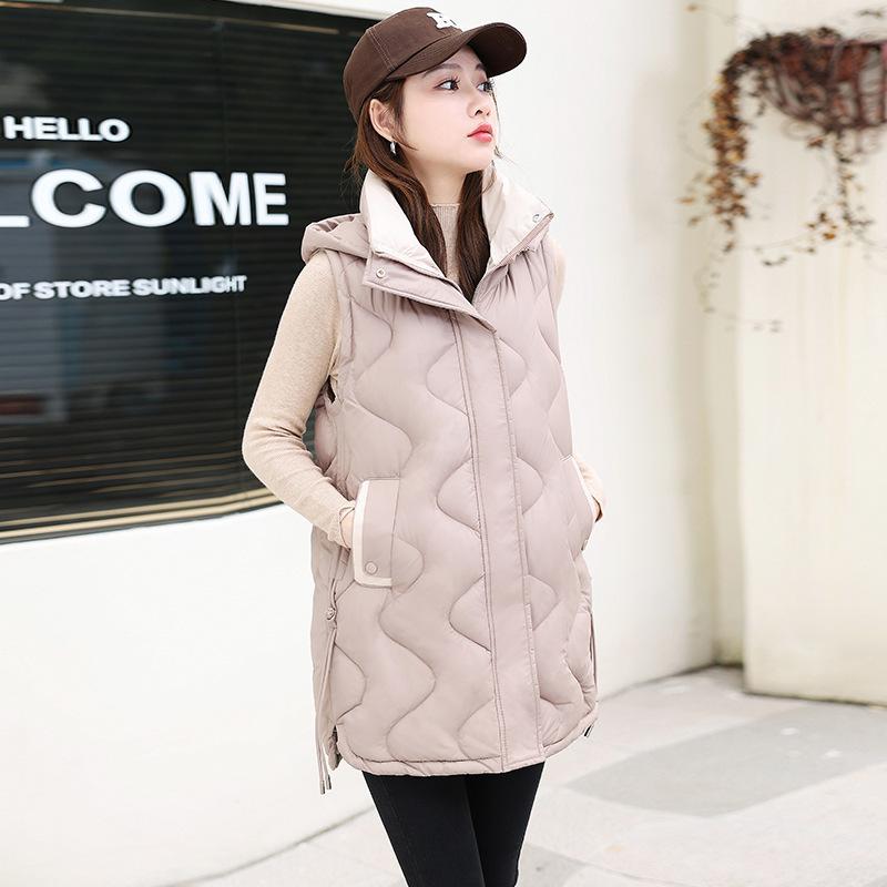 Down cotton jacket vest women's mid-length autumn and winter new loose cotton shoulder cotton jacket jacket tide
