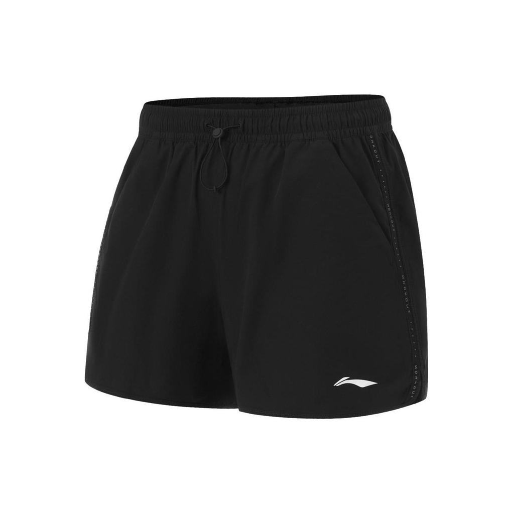 Li Ning Fitness Series Solid Color Mid Waist Comfortable Loose Straight Leg Sports Shorts Women shorts Black AKSU462-2