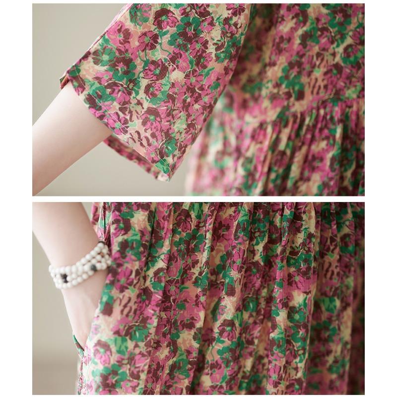 Dimanaf New Summer 2025 Women Plus Size Dress Floral Printing Loose Elegant Basic Casual Long Dress Vintage