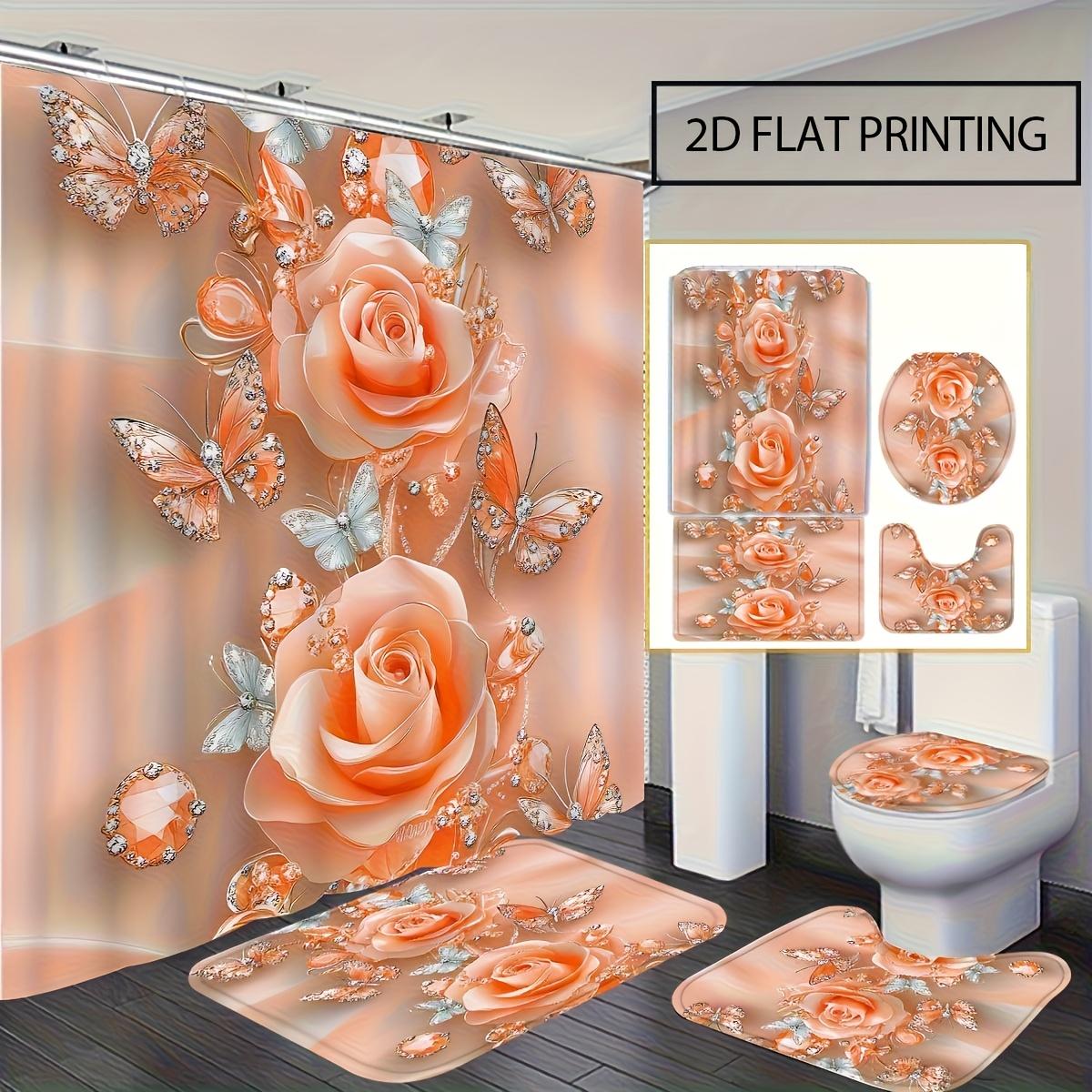 

Набор из 4 предметов: шторка для душа для ванной с цветами, занавеска для ванной с 12 крючками, нескользящие коврики, коврик на крышку унитаза, перегородка для ванной 4Pcs