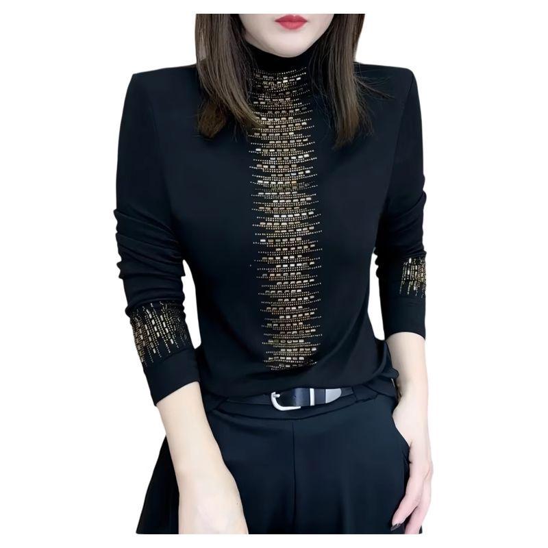 2024 Women's Black Mesh Lace Velvet Top for Autumn/Winter: Trendy Innerwear for Moms