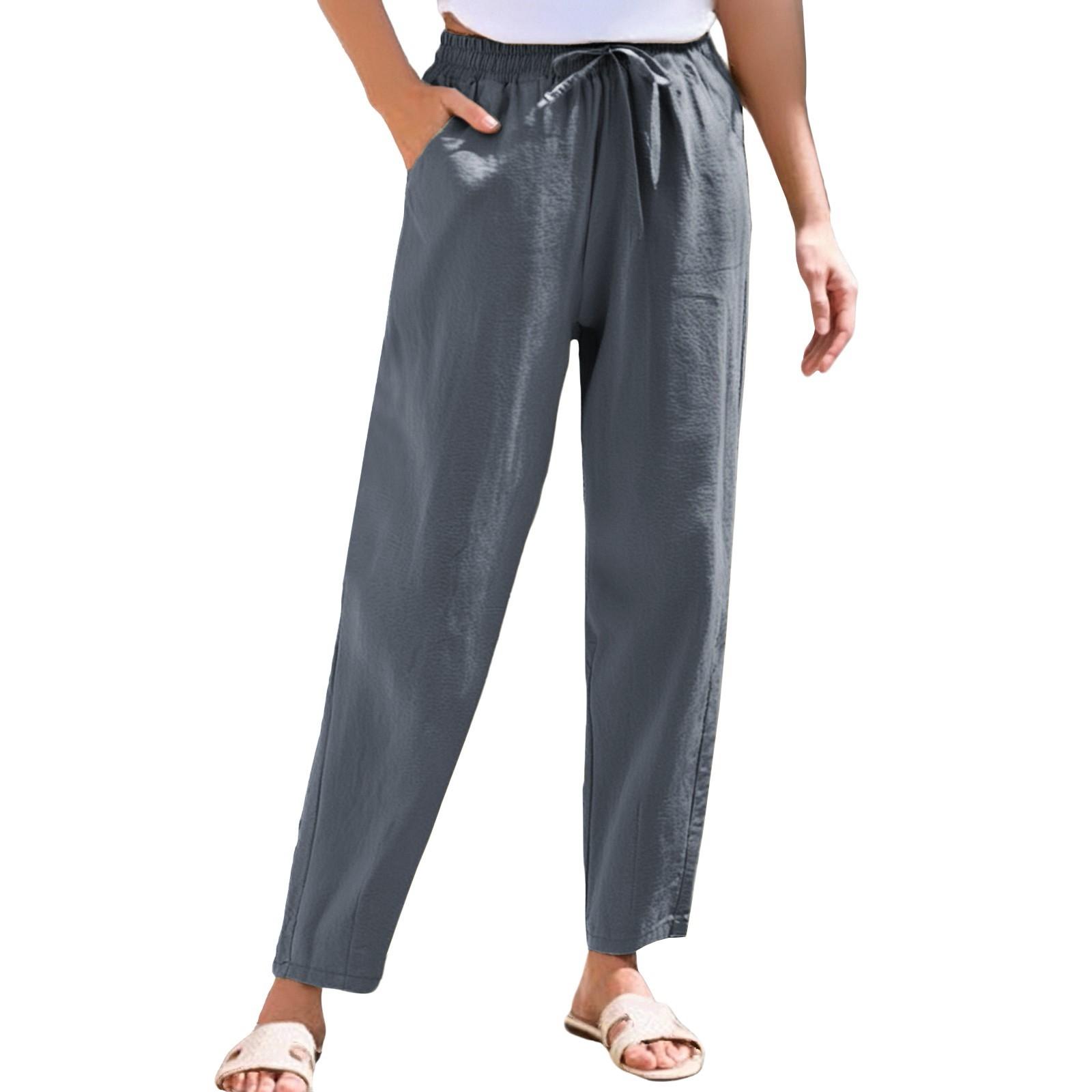 

Women s Cropped Pants Stralght Pants With Pockets Lightweight Caual Loose Trousers M