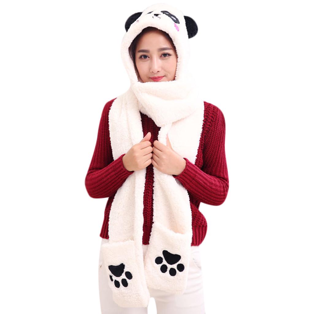 Cinhent Hat Ladies Panda Cartoon Fluffy Hood Scarf Snood Pocket Gloves Ears Caps Cinhent Hat Ladies Panda Cartoon Fluffy Hood Scarf Snood Pocket Gloves Ears Caps