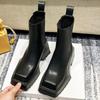 Leather Small Martin Boots Women's Inner Height Increasing Smoking Boots Thick-soled Square Head Thick Heel Versatile
