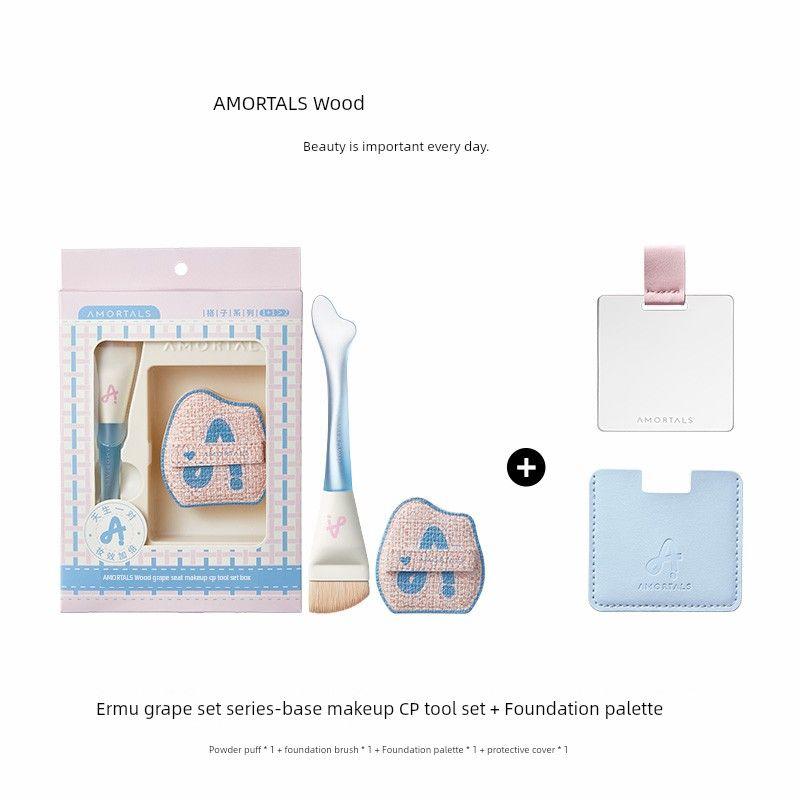 AMORTALS Fishtail Thin Arc Word Powder Foundation Brush plus Palette Flathead Blade Seamless Liquid Foundation Cosmetic Brush