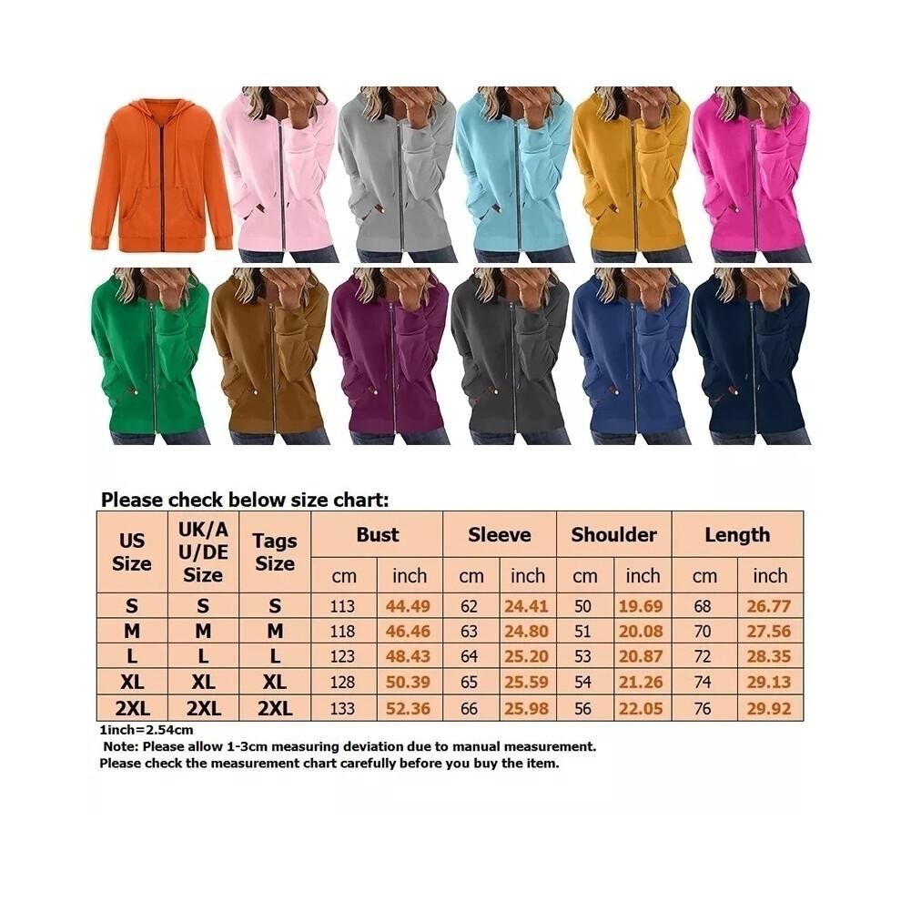(Light Grey, L) Womens Long Sleeve Zip Up Hoodie Tops Ladies Casual Loose Hooded Sweatshirt Coat