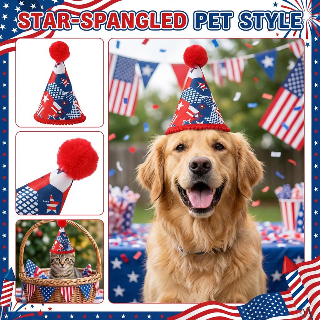 Patriotic American Flag Pet Hat With Red – Perfect For Celebrations & Pet Parties