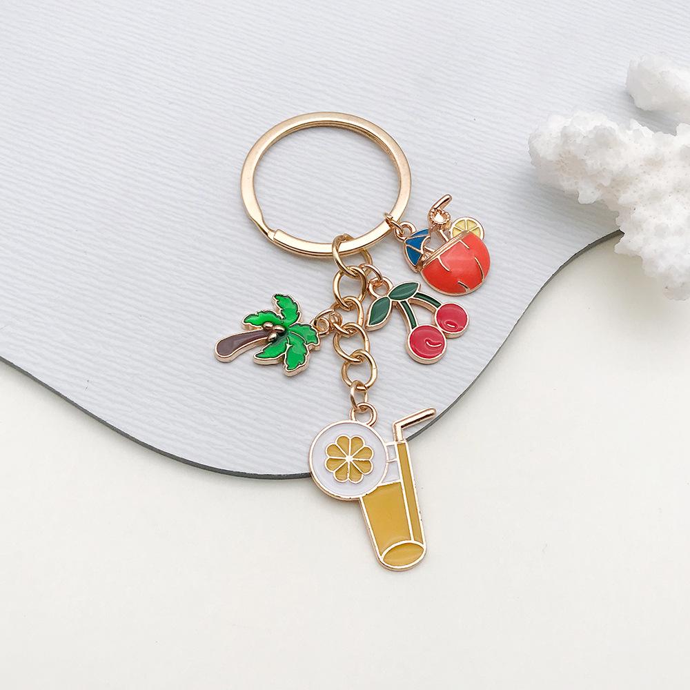 DIY Alloy Keychain with Oil Drip Coconut, Cherry, and Fruit Juice Charms