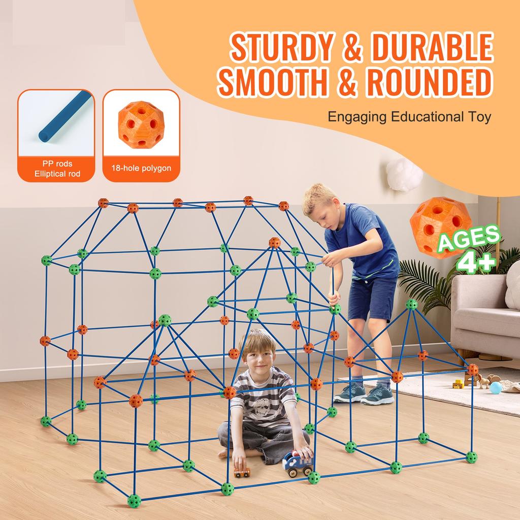 SucceBuy Fort Building Kit for Kids Building Toys with 120 Rods 60 Balls Indoor Outdoor Play Tent for Children Educational Gift