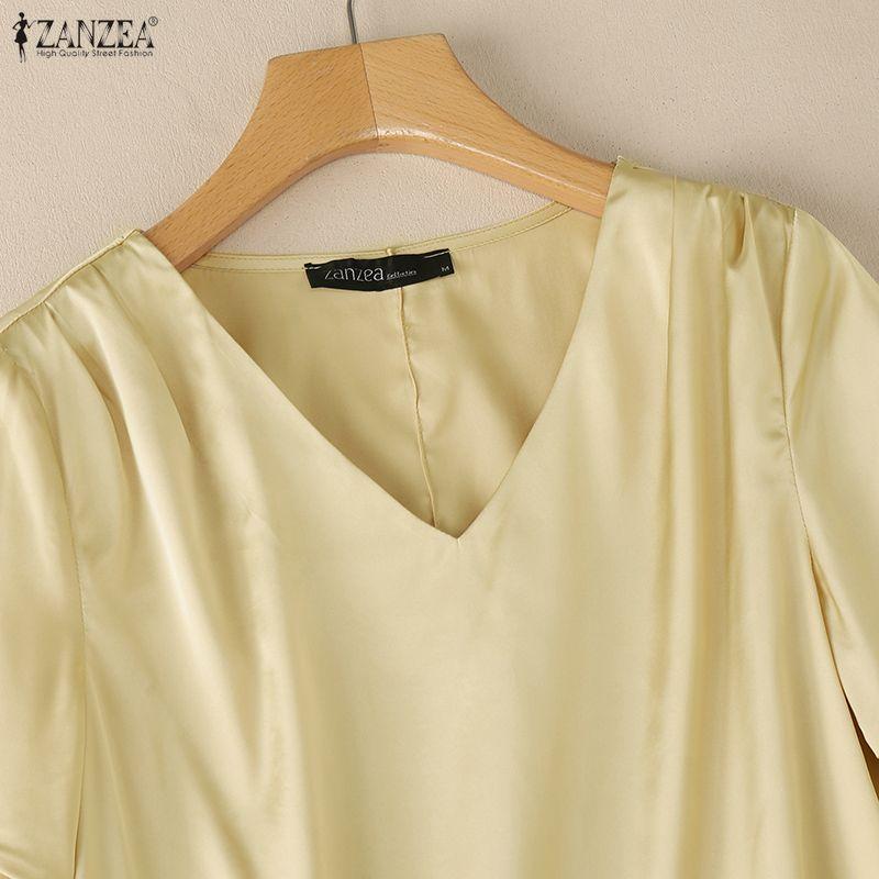 ZANZEA Blouse Décontractée à Col V Ample à Manches Courtes pour Femme