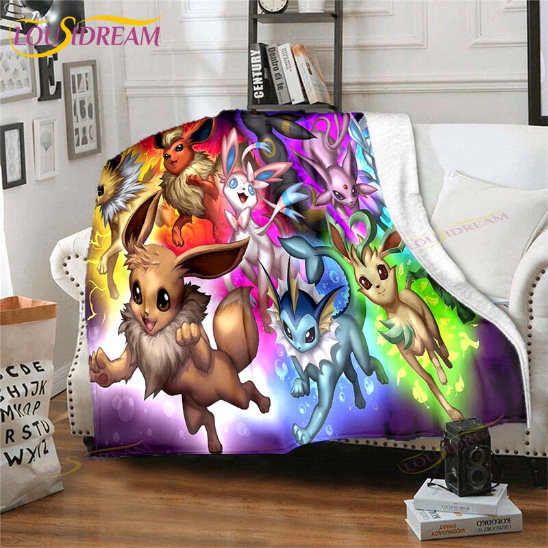 Cartoon Pokemon Printed Pikachu Fleece Plush Blanket Soft Warm Blanket for Adults and Children Bedroom Sofa Gift  Picnic Blanket