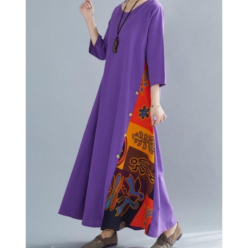 Rochie de seară pentru femei, stil etnic retro, cu mânecă trei sferturi, din bumbac și in, mărime Plus Size