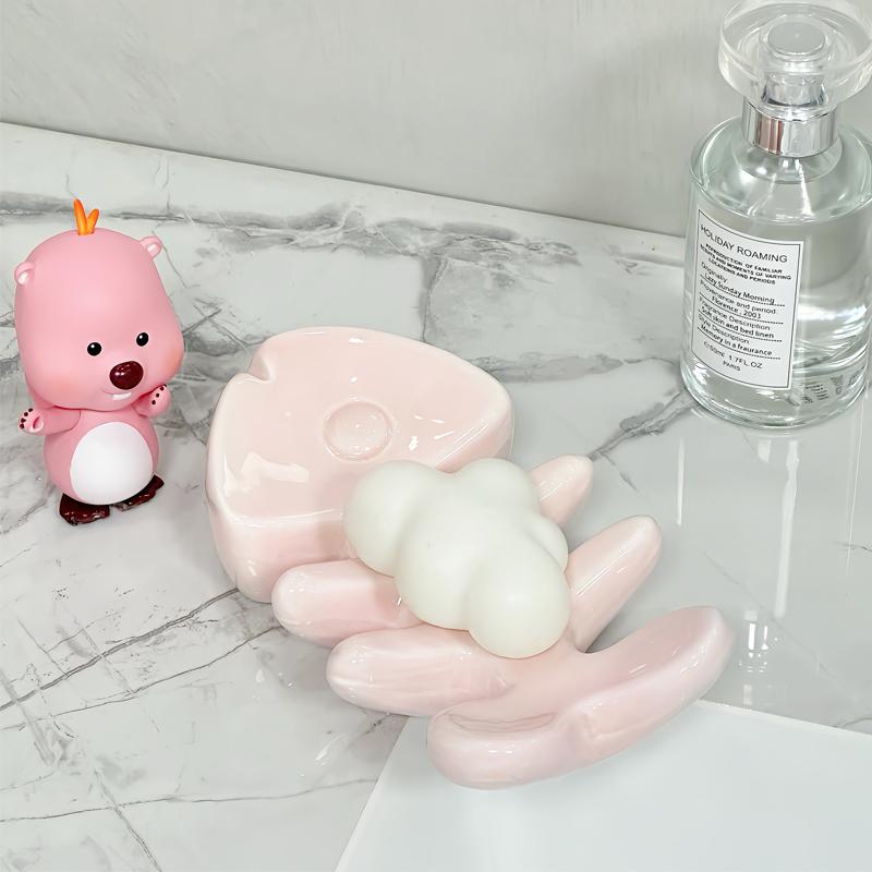 1pc, Ceramic Fishbone Soap Dish, Soap Storage Rack, Bathroom Accessories, Home Furnishing Decoration, Portable Soap Holder