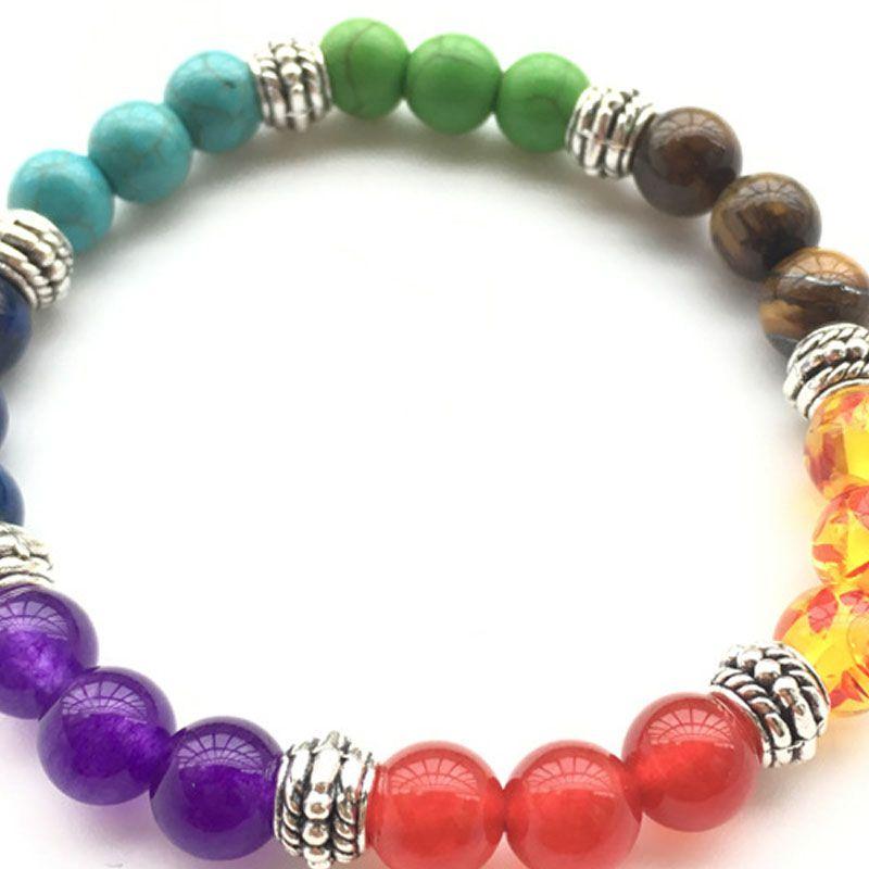 Stunning 7 Chakras Handmade Rainbow Bead Bracelet With Round Charms For Wellness
