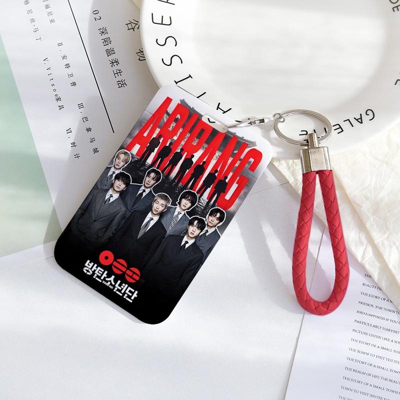 BTS Sliding Photocard Holder, Protective ID Badge Card Case with Braided Keychain Strap, Student Campus Bus Meal Card Protector Merch for ARMY
