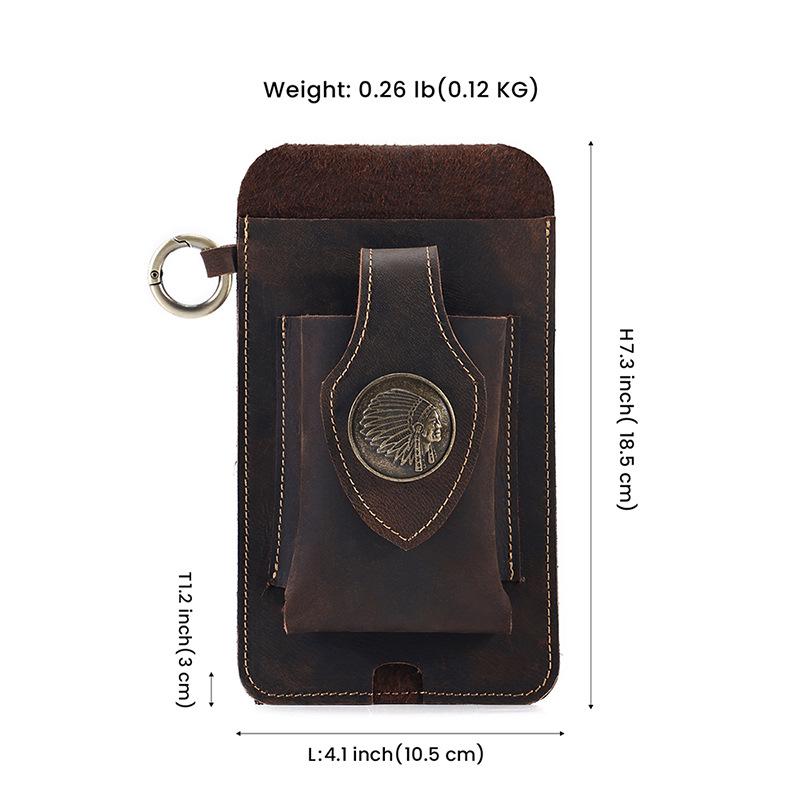 Men's Genuine Leather Tactical Mobile Phone Waist Bag - Crazy Horse Sports Style