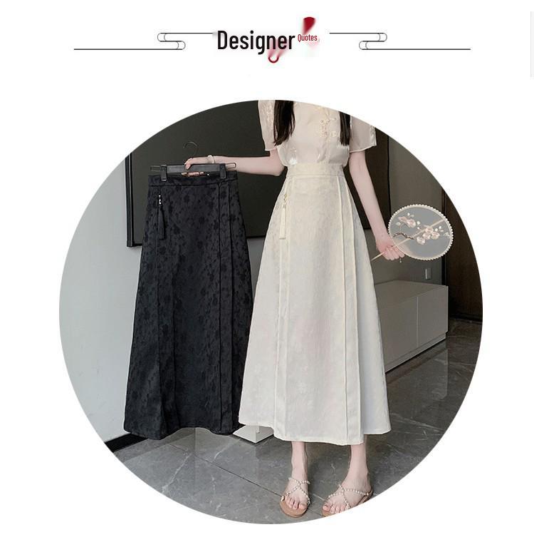 2024 Summer Women's Retro High-Waisted Jacquard Midi Skirt