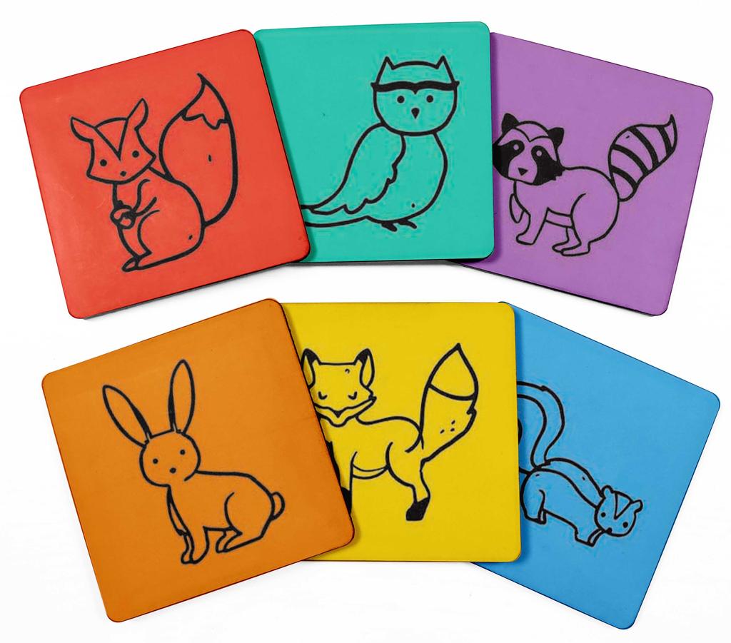 Inkdotpot Set of 6 Drink Coasters Decorative Non,Slip Cork Base 4-inch Square Printed Coasters Easy Clean