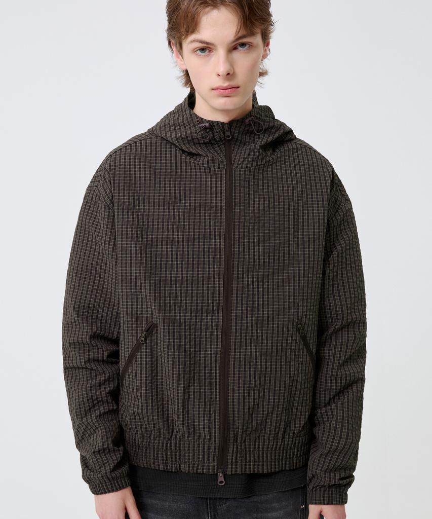 TRILLION Check Pattern Hooded Zip-Up Windbreaker_3Color