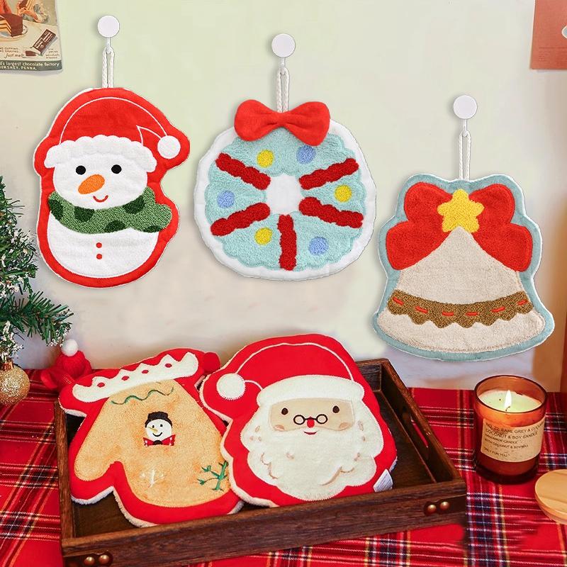 Cute Christmas Cleaning Towel Coral Velvet Hand Towel Snowman Bathroom Hanging Absorbent Dishcloth Soft Cleaning Cloth Rag