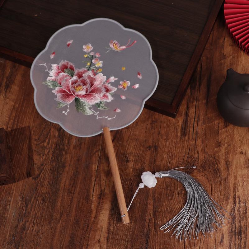 Chinese Double-Sided Embroidered Round Fan for Hanfu or Qipao Dance Performances