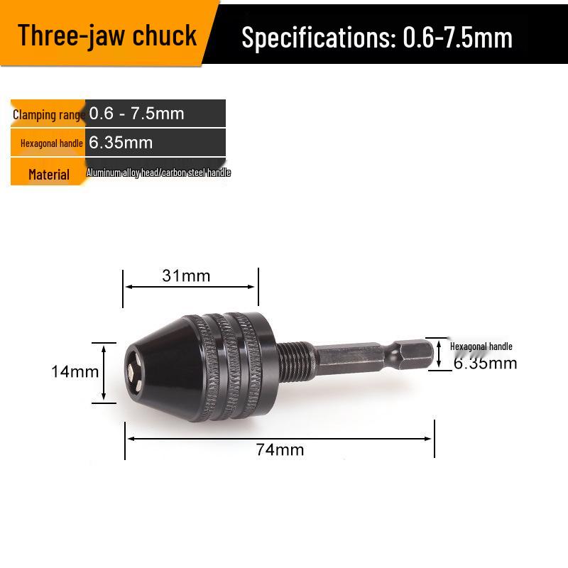 Hex Shank Drill Bit with Three-Jaw Chuck & Round Shank Extension for Electric Drill Grinder.