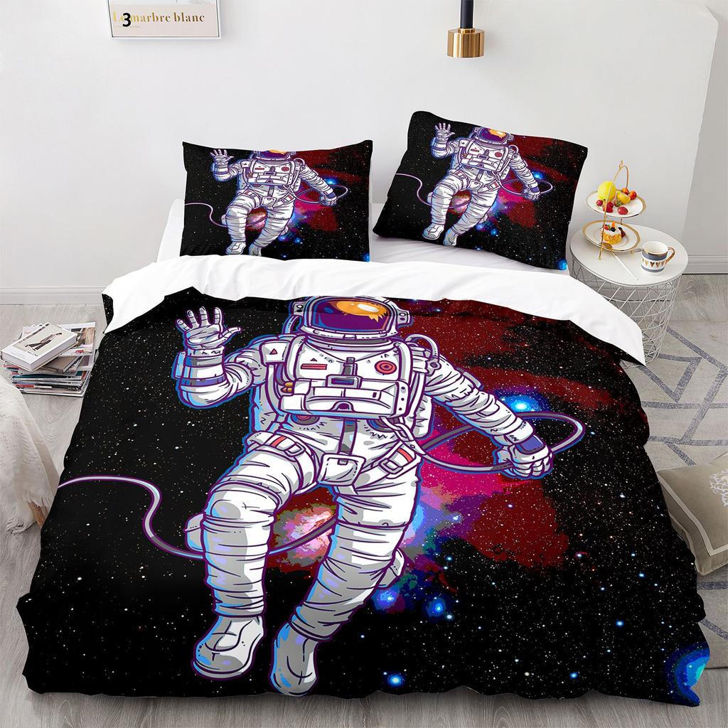 Galaxy Duvet Cover Set, Astronaut 3 Piece Bedding Set Outer Space Queen Quilt Cover,King/Full/Twin Size Comforter Cover for Boys