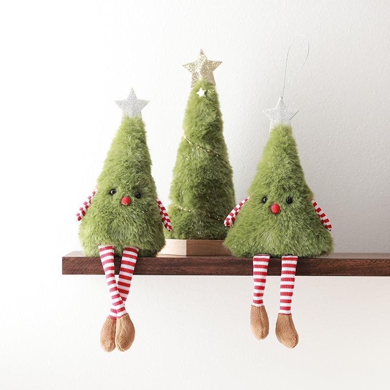 Christmas Tree Green Doll Hang long legs Ornaments Plush Knitting Crafts Tree Pendant Christmas Decorations for Home Kids Gift