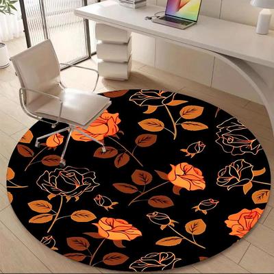 1 Stück Floral Roses Büro Runder Teppich, Unter Bürostühlen Schlafzimmer Wohnzimmer Heimdekoration, Zimmer Deko