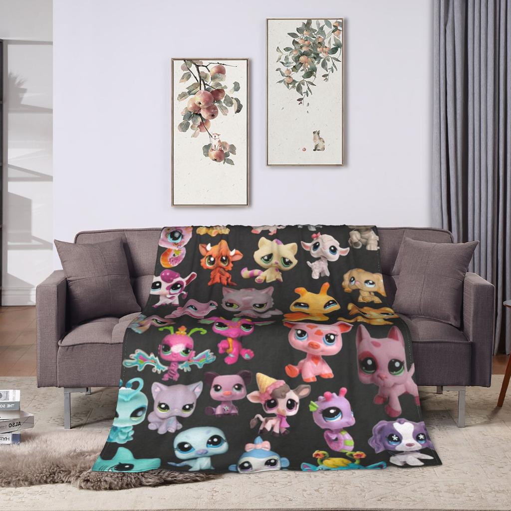 Warm Soft BlanketGirls Boys Travel Littlest Pet Shop Throw Blanket  Flannel Bedspread For Couch Chair Sofa Bed Novelty