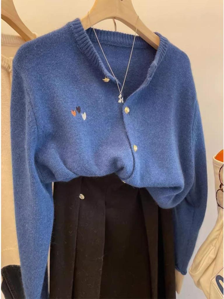 2024 Heart Embroidered Color Block Wool Cardigan: Stylish, Soft & Versatile Design