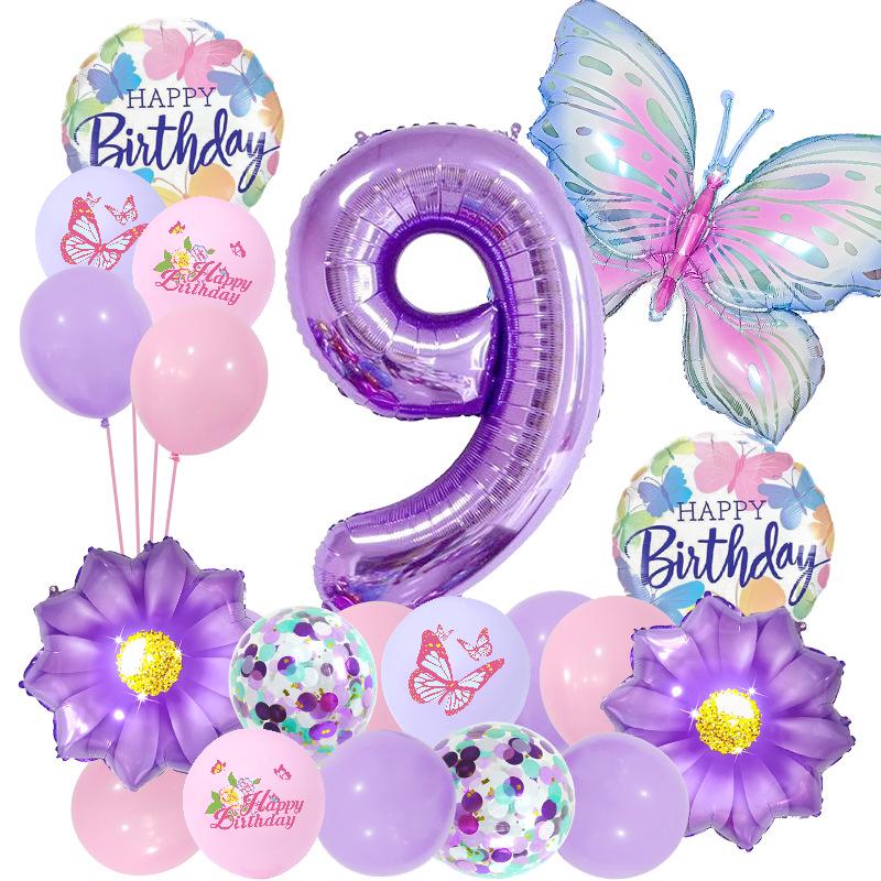 Purple Butterfly Flower Balloon Set for Girl's First Birthday Party Decor