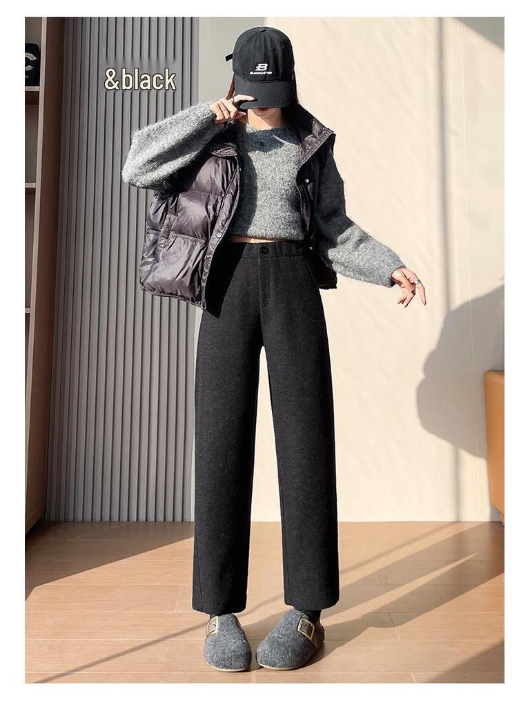 Pantaloni Harem Skinny da Donna a Vita Alta in Lana, con Velluto Interno, Ispessiti, Corti 8/9, Pantaloni Versatili per Completo Autunno/Inverno.