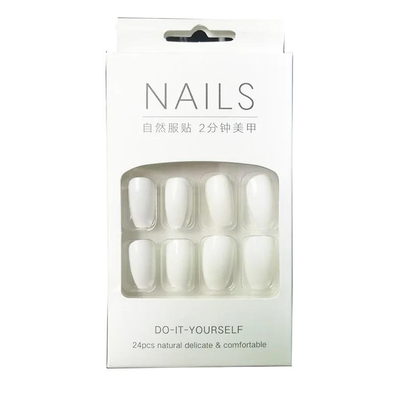 24Pc in Full Size Wearing Nails Solid Color Short Finished Nail Stickers Comfortable Convenient To Wear Detachable Hand Products