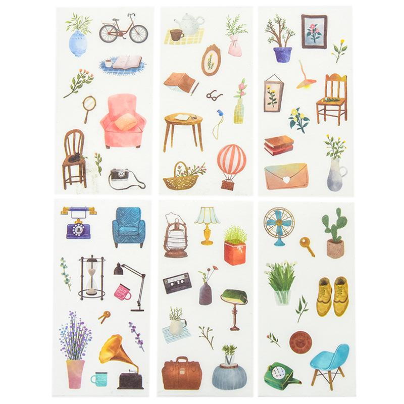 6sheets/set Cute Stickers Flower Cat Butterfly Washi Paper Stickers Pack Scrapbooking Supplies Japanese Kawaii Stationery