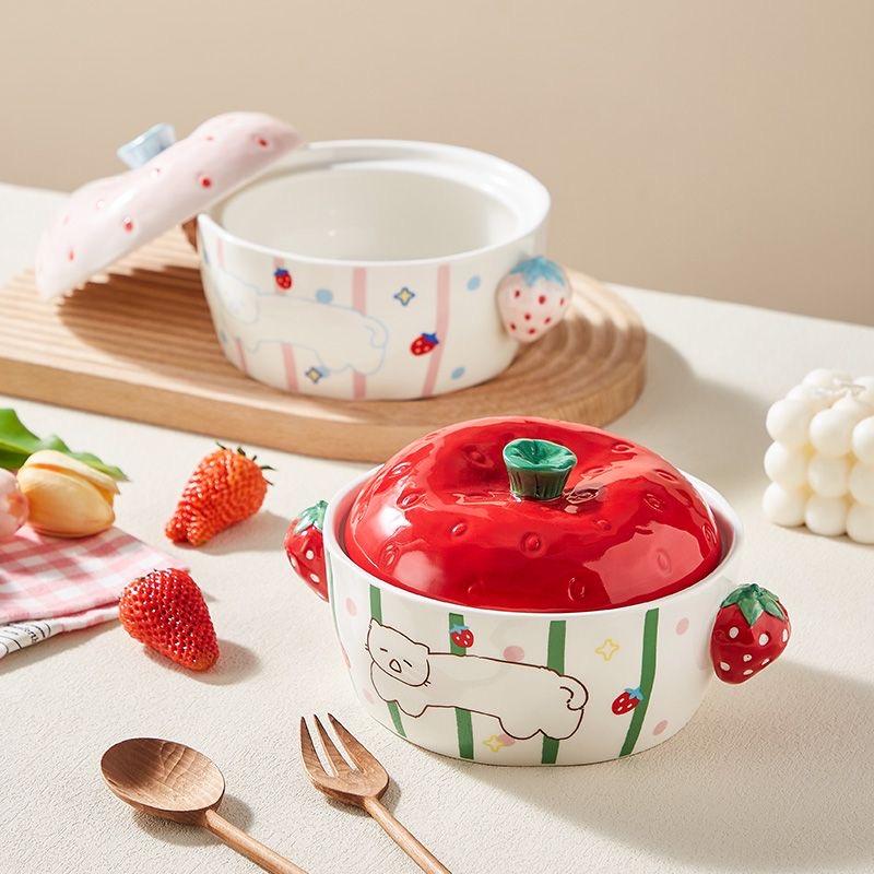 Süße Keramik-Ramen-Schüssel mit Deckel, Nudelsuppenschüssel für Zuhause & Studenten