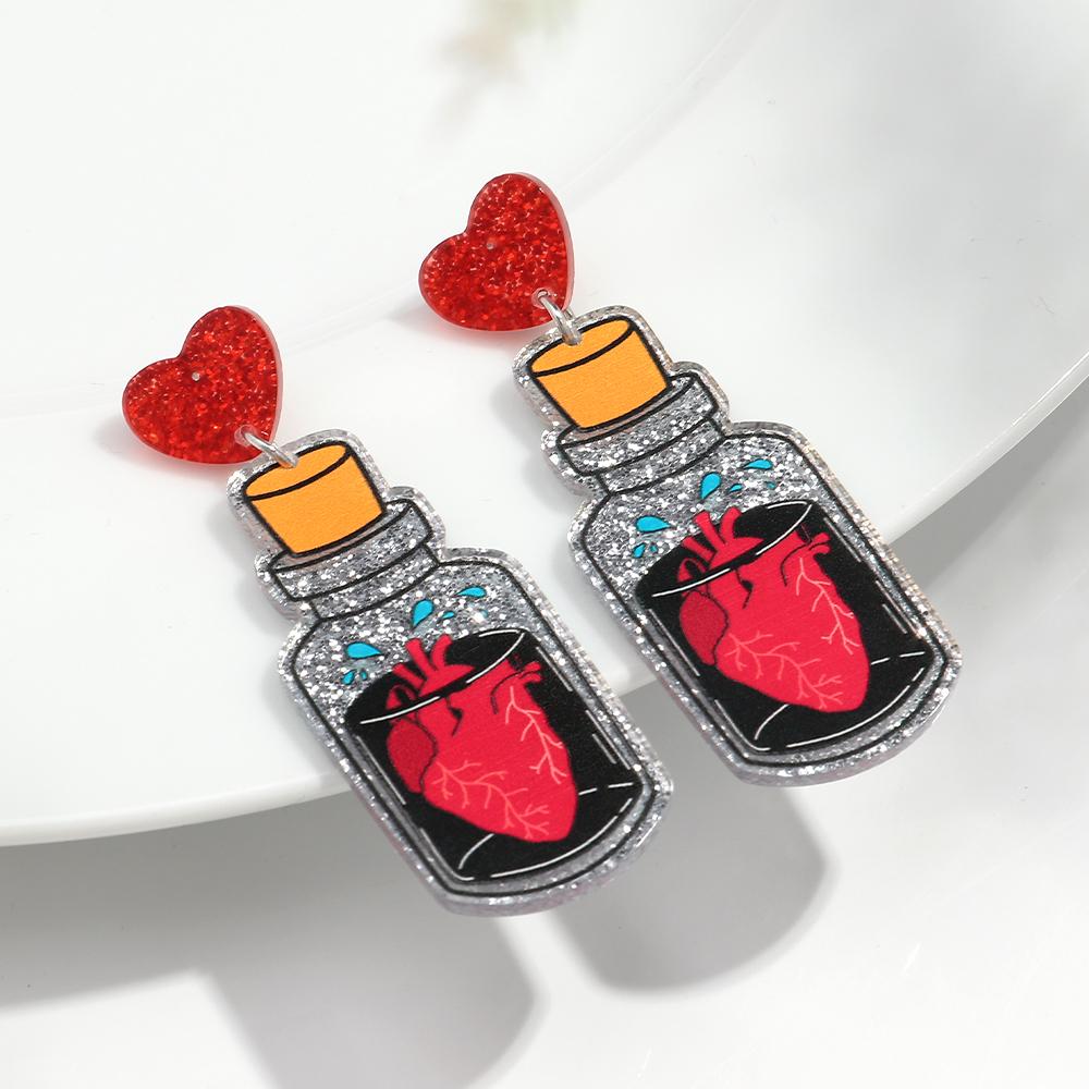 

Gothic Skull Ticker Acrylic Print Earrings for Women Horror Cartoon skeleton Heart Bottle Pendant Earring Halloween Jewelry Gift