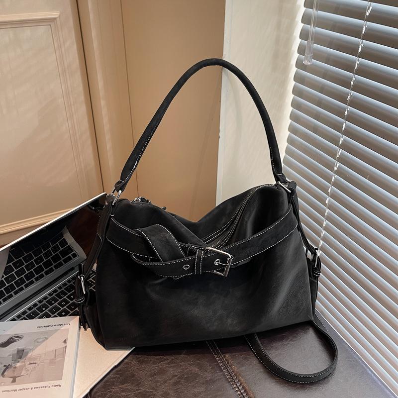 Casual Tote Bag Stylish Simple Shoulder Bag Korean Belt Buckle Handbag Highquality Pu Zipper Shoulder Bag Commuter Crossbody Bag